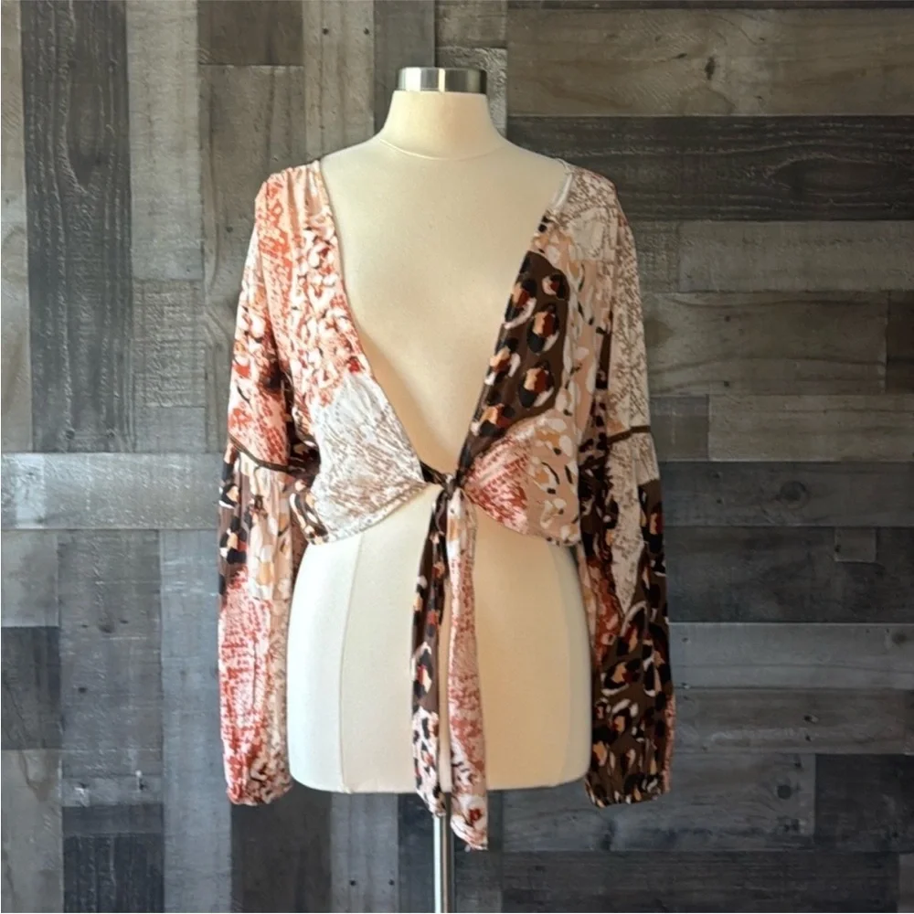 RAGA front tie top medium wanderlust festival boho chic earthtone animal print - Picture 11 of 12